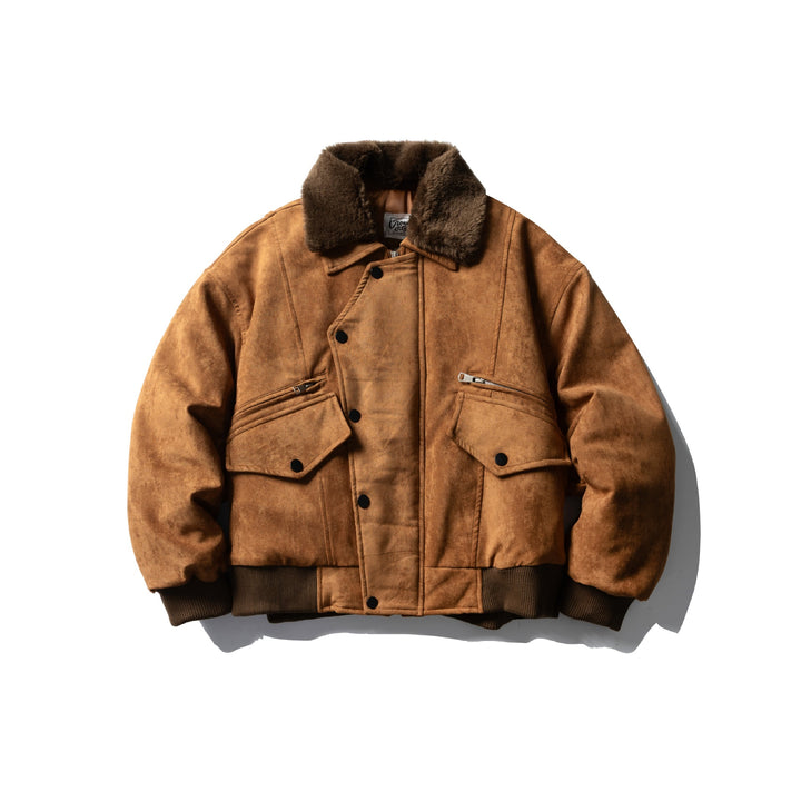 Men's Quilted Flight Jacket with Faux Fur Collar, Velvet-Suede Look and Utility Pockets Mune Fashion