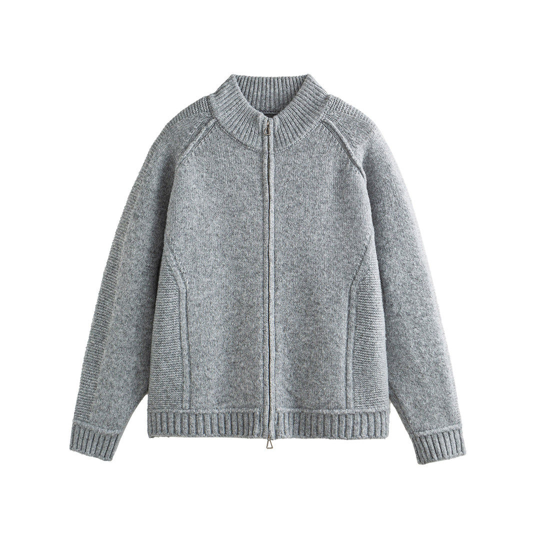 Unisex Knit Zip Jacket in Boxy Cut with High Ribbed Collar and Raglan Sleeves Mune Fashion