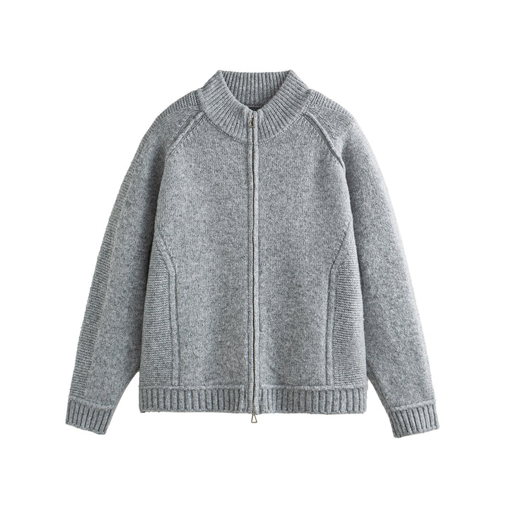Unisex Knit Zip Jacket in Boxy Cut with High Ribbed Collar and Raglan Sleeves Mune Fashion