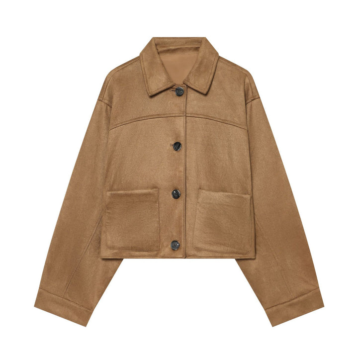 Ladies short jacket in suede look with large patch pockets Mune Fashion