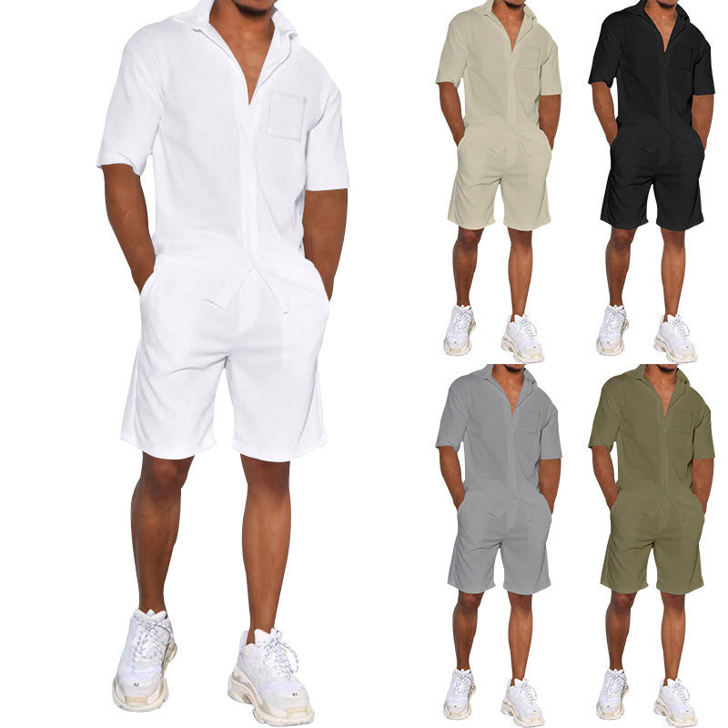 Men's Nan Legeres Resort Two-Piece with Open Short Sleeve Shirt, Chest Pocket and Elastic Bermuda Mune Fashion