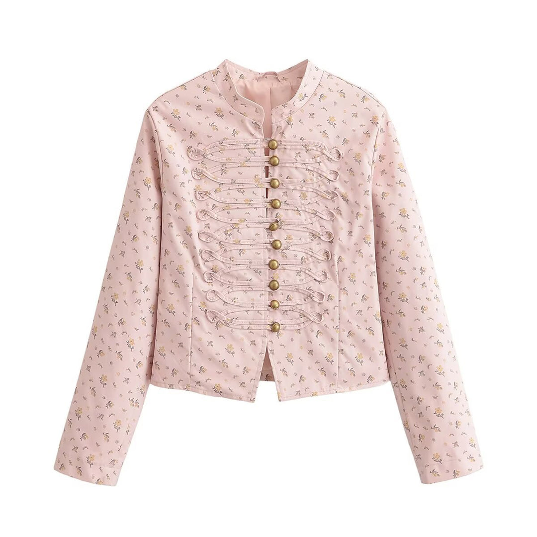 Women's short jacket in military style with decorative cords and stand-up collar Drune