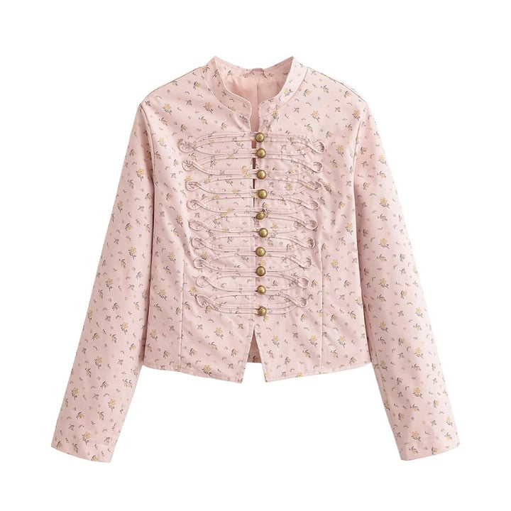 Women's short jacket in military style with decorative cords and stand-up collar Drune