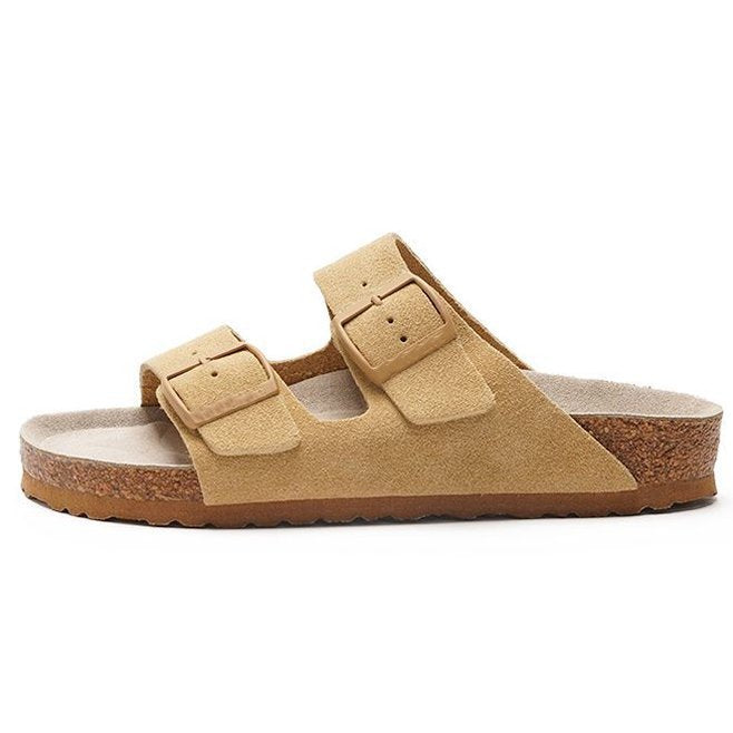 Unisex cork footbed slides with adjustable double straps made of suede Mune Fashion