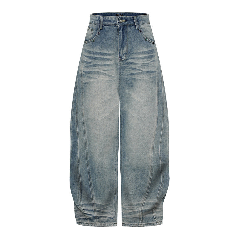 Women's Wide High-Waist Balloon Jeans with Decorative Seams Mune Fashion
