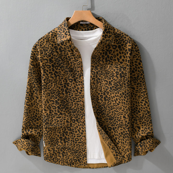 Women's Oversized Shirt Jacket in Leo Design with Patch Pockets Mune Fashion