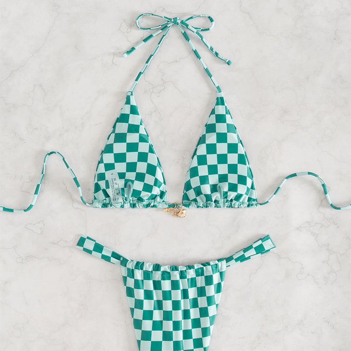 Women Triangle Bikini with modern checkered design and adjustable straps Mune Fashion