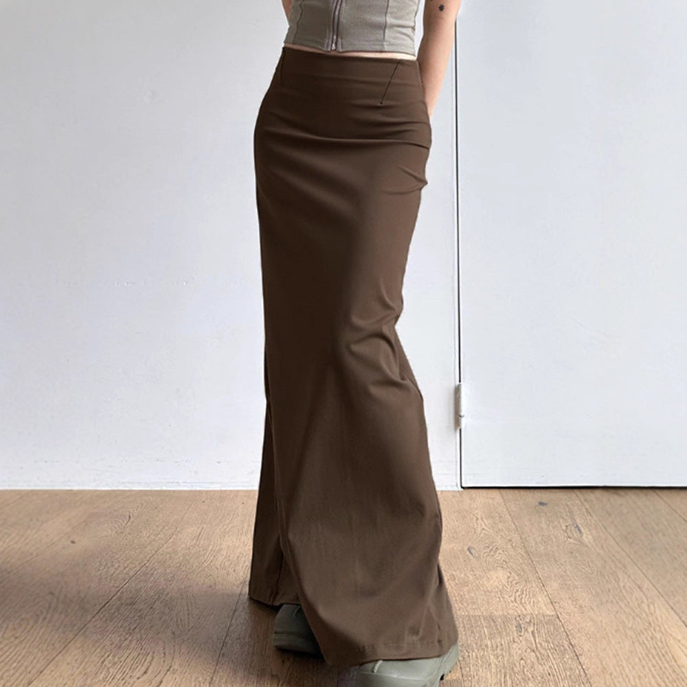 Women's tailored maxi skirt with high waistband, straight fall and side slit Mune Fashion