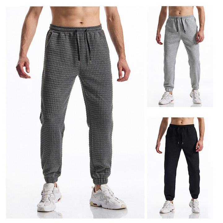 Men's Structured Waffle Jogging Pants with Elastic Waistband and Tapered Leg Mune Fashion