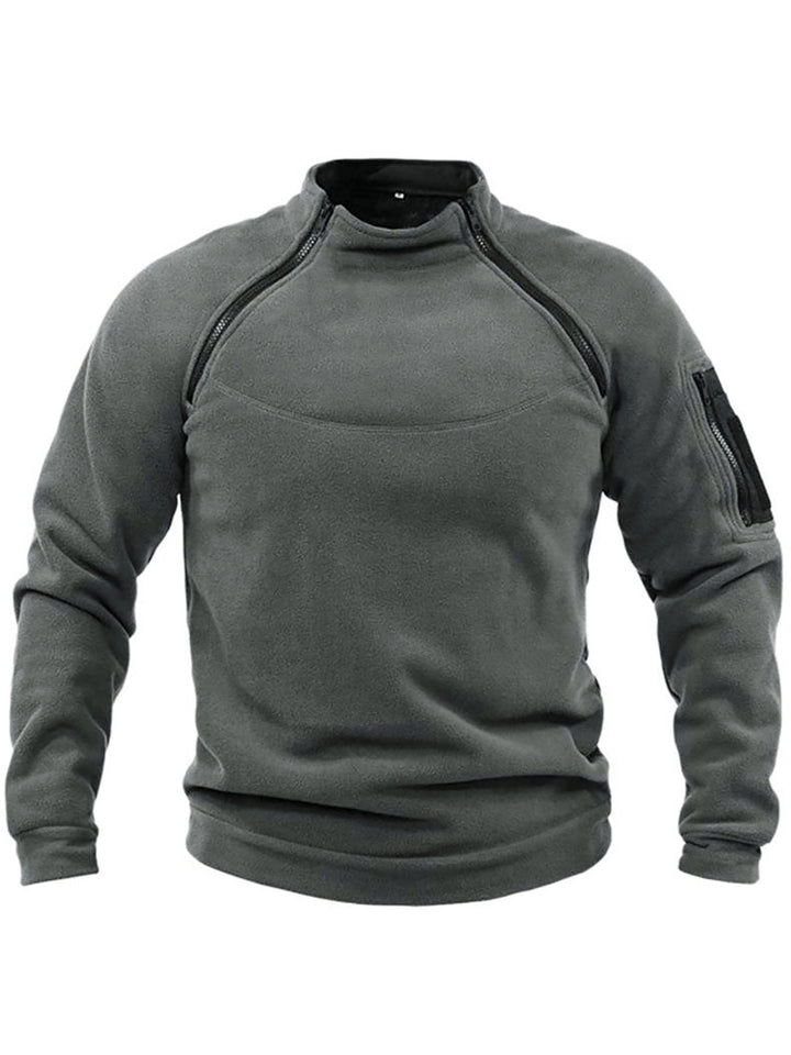 Men's Thermal Fleece Pullover with High Collar and Practical Pockets Mune