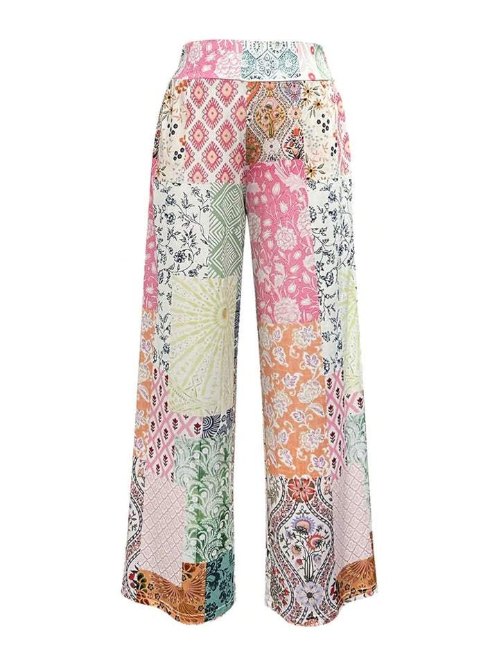 Women's Patchwork Palazzo Pants with Wide Leg and High Waist Mune Fashion