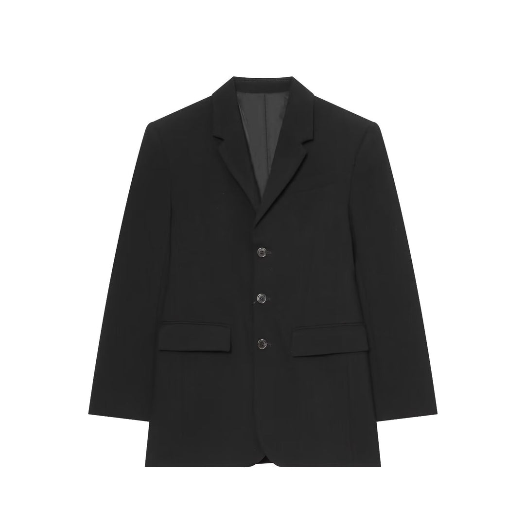 Women Long Blazer with Lapel Collar, Tailored Cut and Three Buttons
