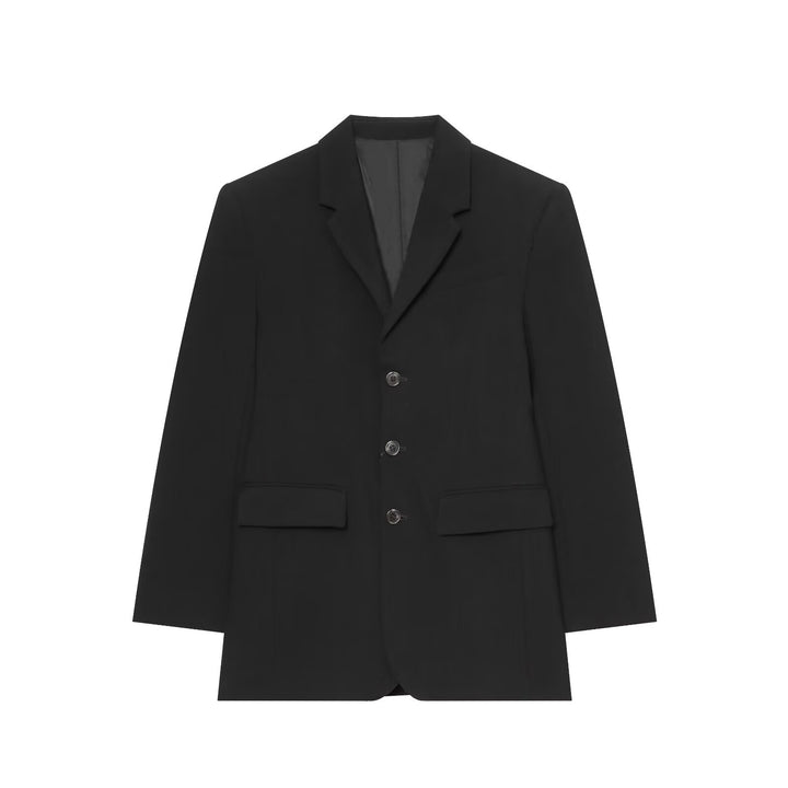Women Long Blazer with Lapel Collar, Tailored Cut and Three Buttons