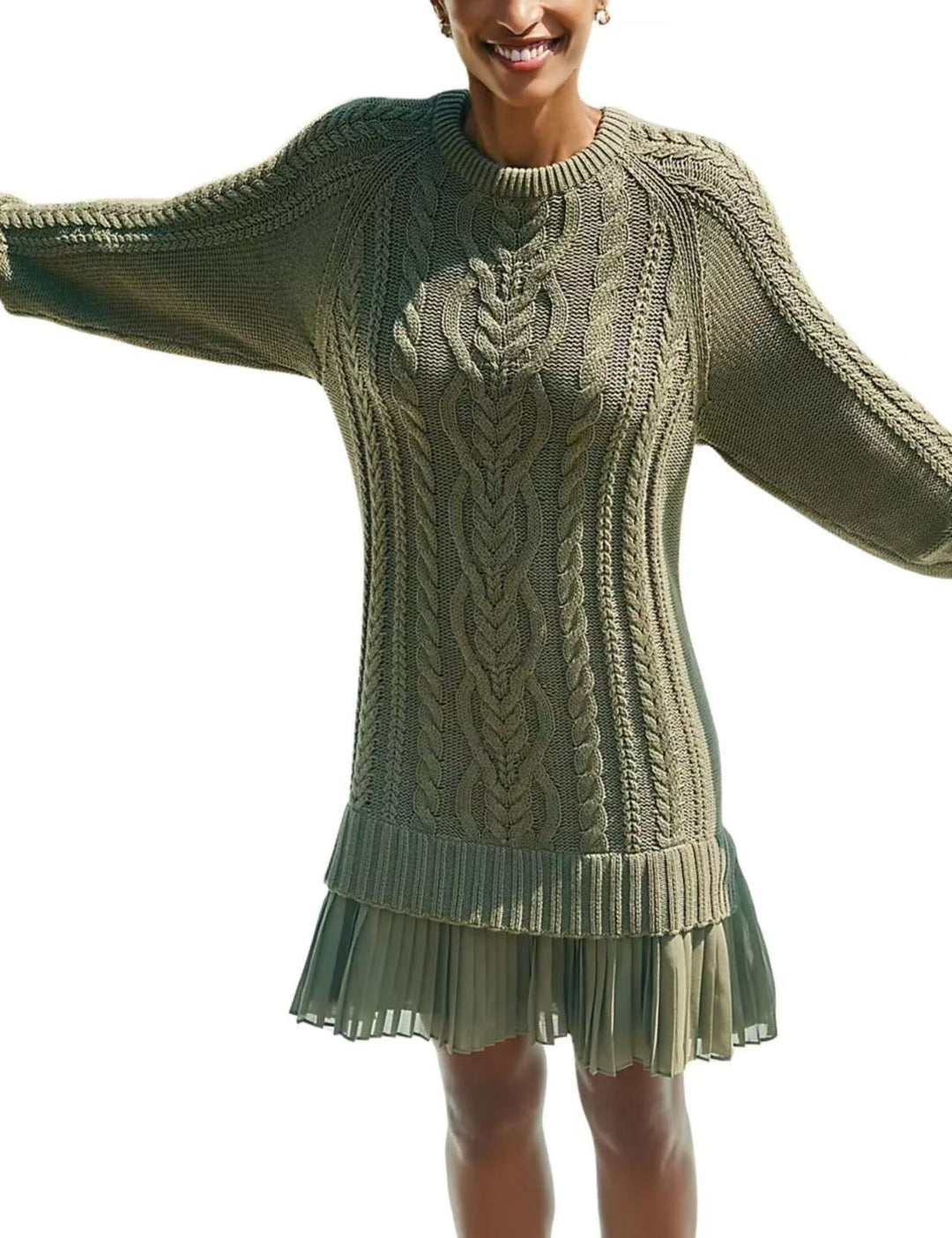Women's cable knit sweater with tunic cut, cable pattern and ribbed cuffs Mune Fashion