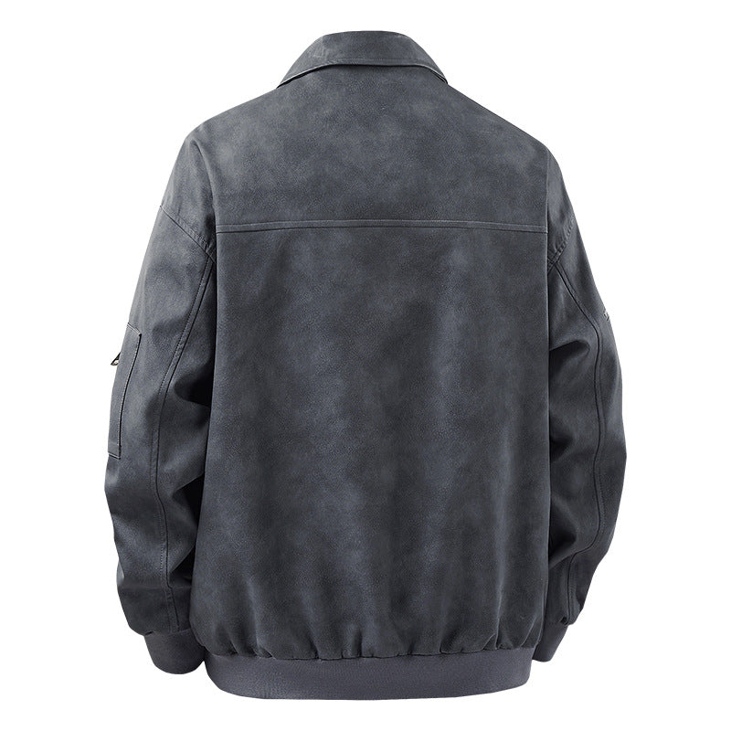 Men's Stylish Faux Leather Jacket with High Collar Mune Fashion