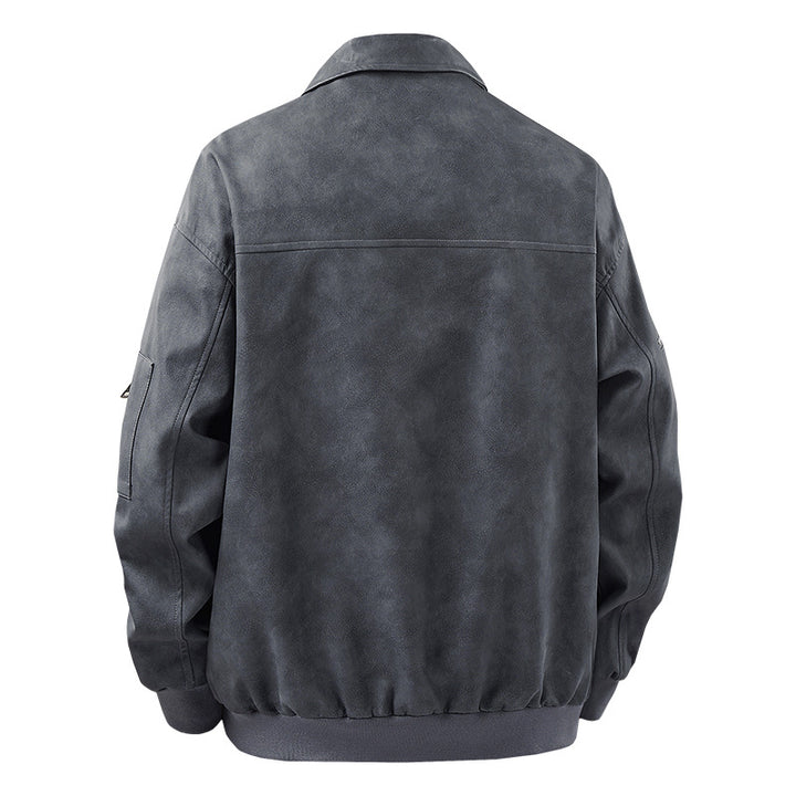 Men's Stylish Faux Leather Jacket with High Collar Mune Fashion
