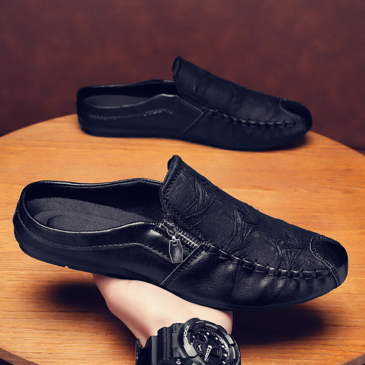 Men's leather moccasin slipper with side zipper and padded insole Mune Fashion