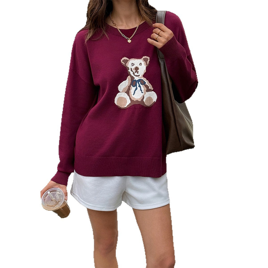 Women nan oversized knitted sweater with knitted teddy bear motif and ribbed cuffs Mune Fashion