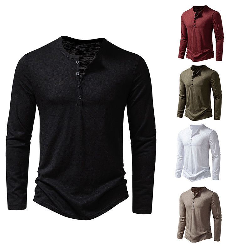 Men's fine knit Henley with round neck, concealed button placket and fitted silhouette Mune Fashion