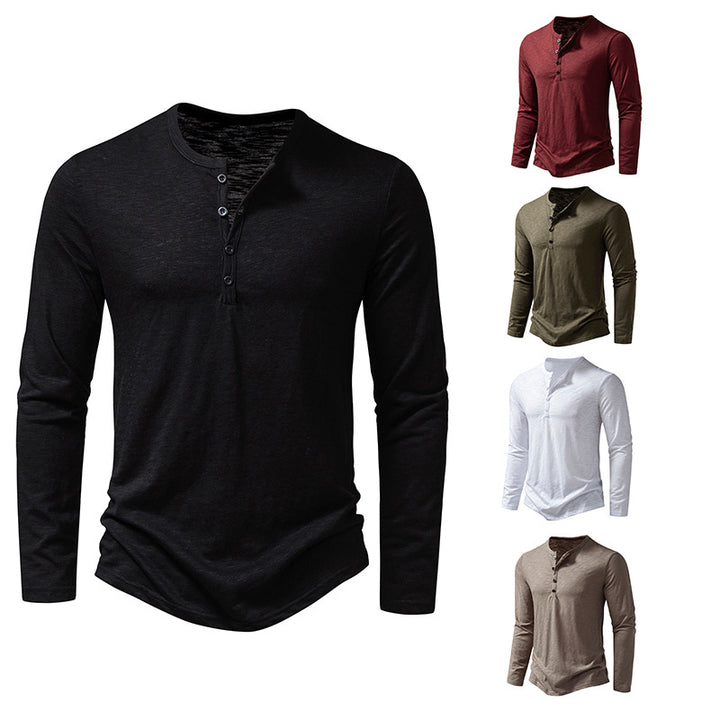 Men's fine knit Henley with round neck, concealed button placket and fitted silhouette Mune Fashion