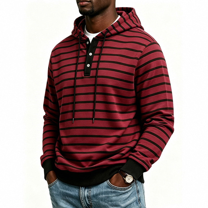 Men's hoodie with Henley button placket and fine stripe texture pattern Mune Fashion