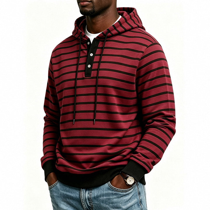 Men's hoodie with Henley button placket and fine stripe texture pattern Mune Fashion