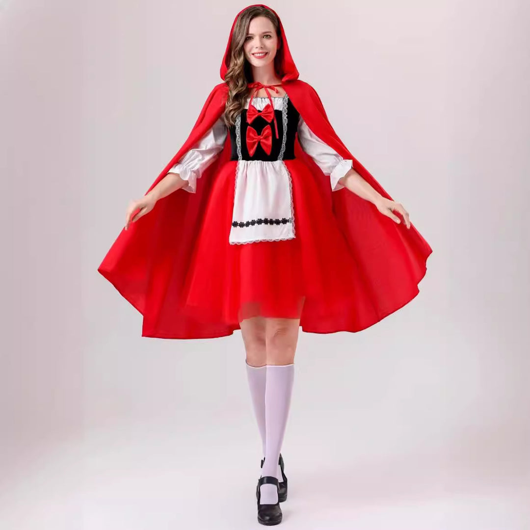 Women's classic fairy tale costume with hood, tulle skirt, and apron Mune Fashion