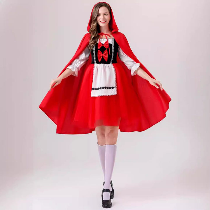 Women's classic fairy tale costume with hood, tulle skirt, and apron Mune Fashion