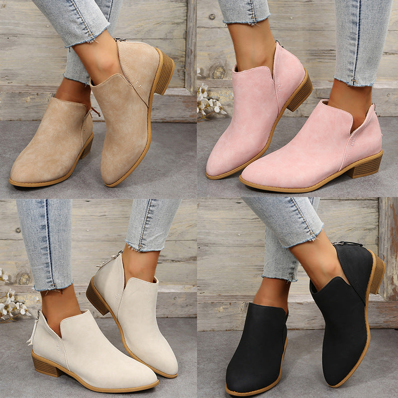 Women's slim ankle boots made of micro suede with hidden back zipper and slight block heel Mune Fashion