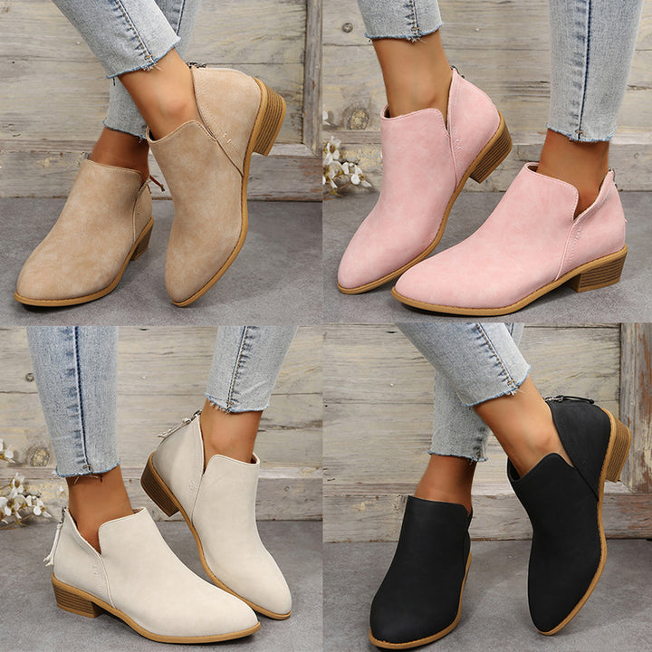 Women's slim ankle boots made of micro suede with hidden back zipper and slight block heel Mune Fashion