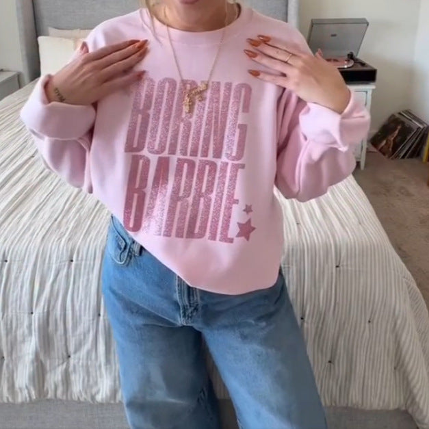 Women's glittering round neck sweatshirt with statement print and fleece-lined interior Mune Fashion