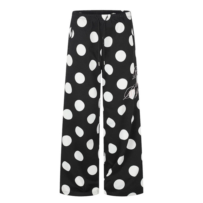 Women's Wide Palazzo Lounge Pants with Comfort Waistband and Dot Pattern Mune Fashion