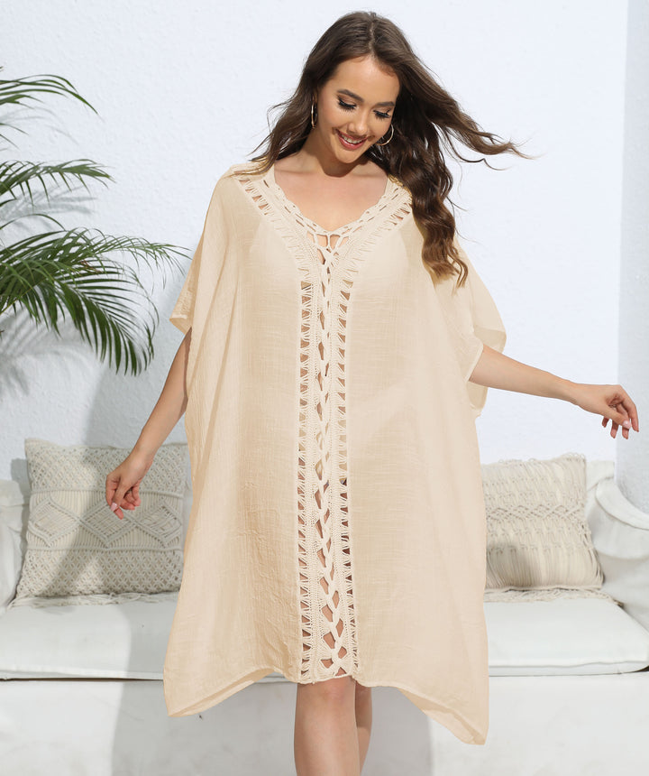Women's airy kaftan with delicate crochet pattern Mune Fashion