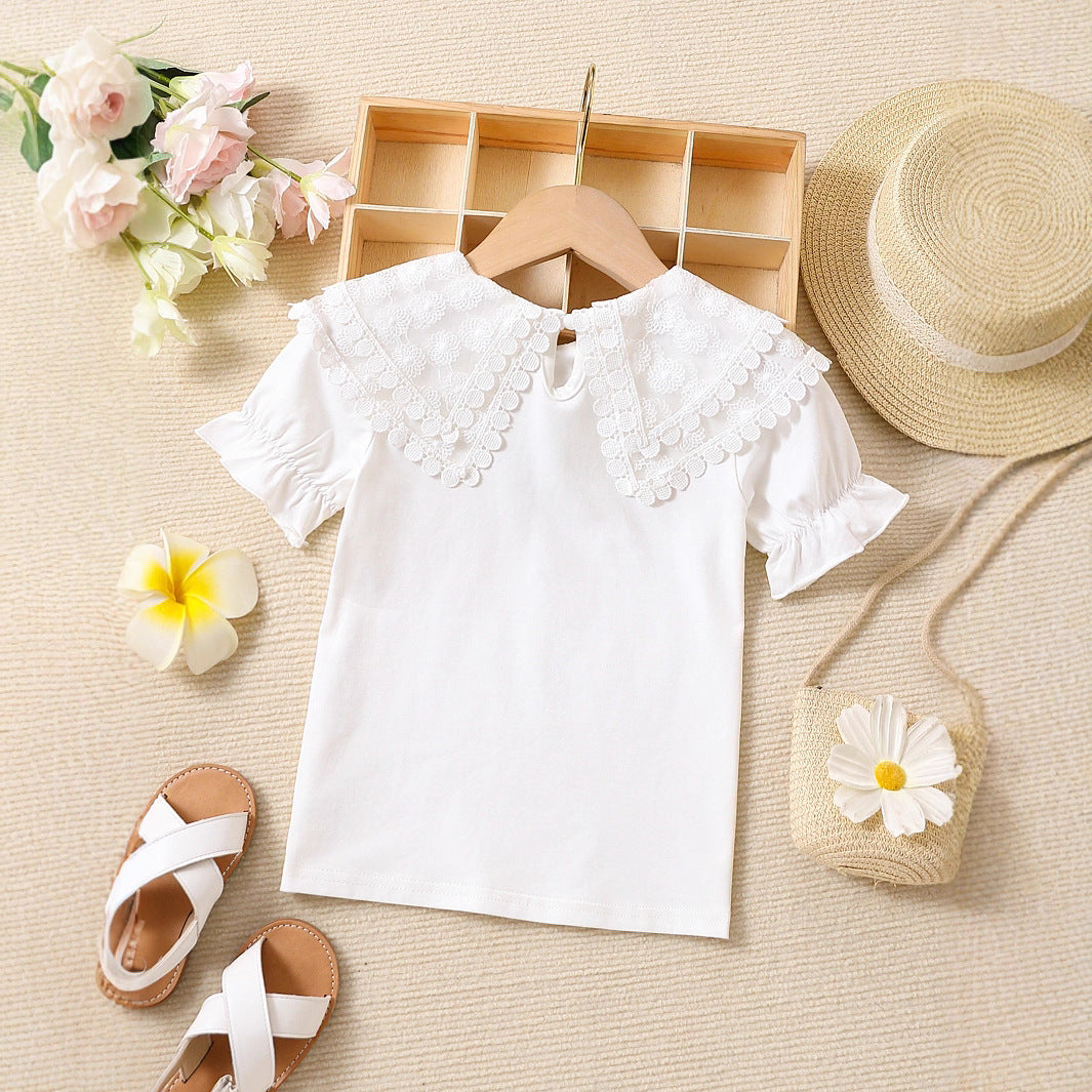 Girl's fashionable T-shirt with romantic ruffled collar Mune Fashion