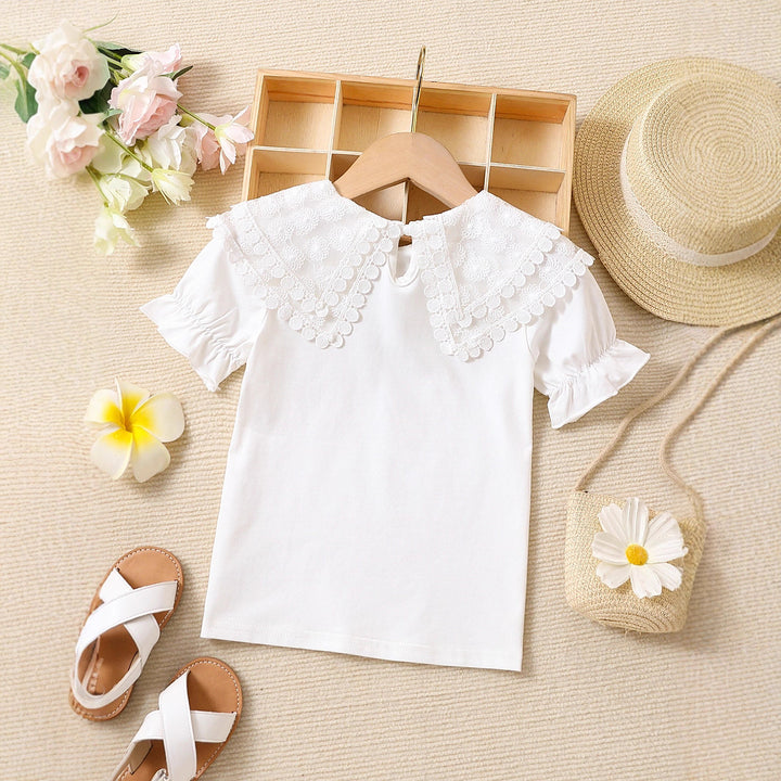Girl's fashionable T-shirt with romantic ruffled collar Mune Fashion