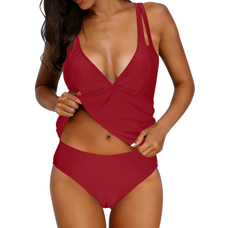 Women's Tankini Set with Adjustable Straps and Stylish V-Neck Mune Fashion