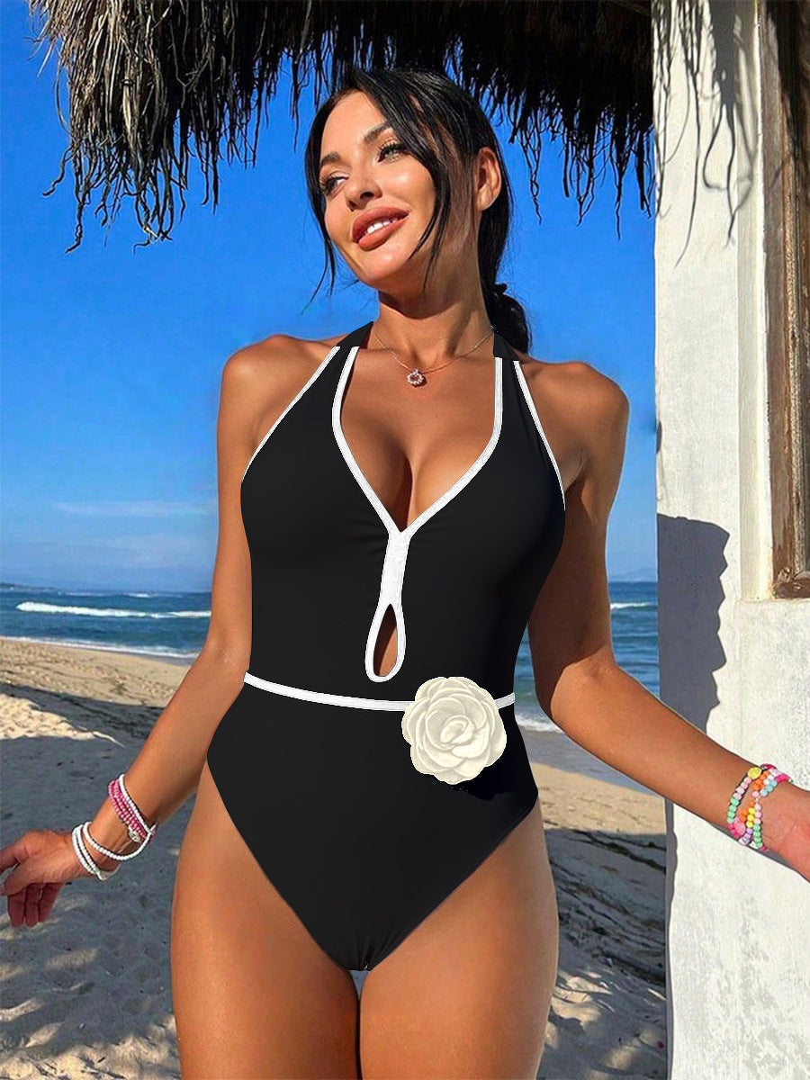 Women's Elegant Swimsuit with Unique Slit and Floral Accents Mune Fashion