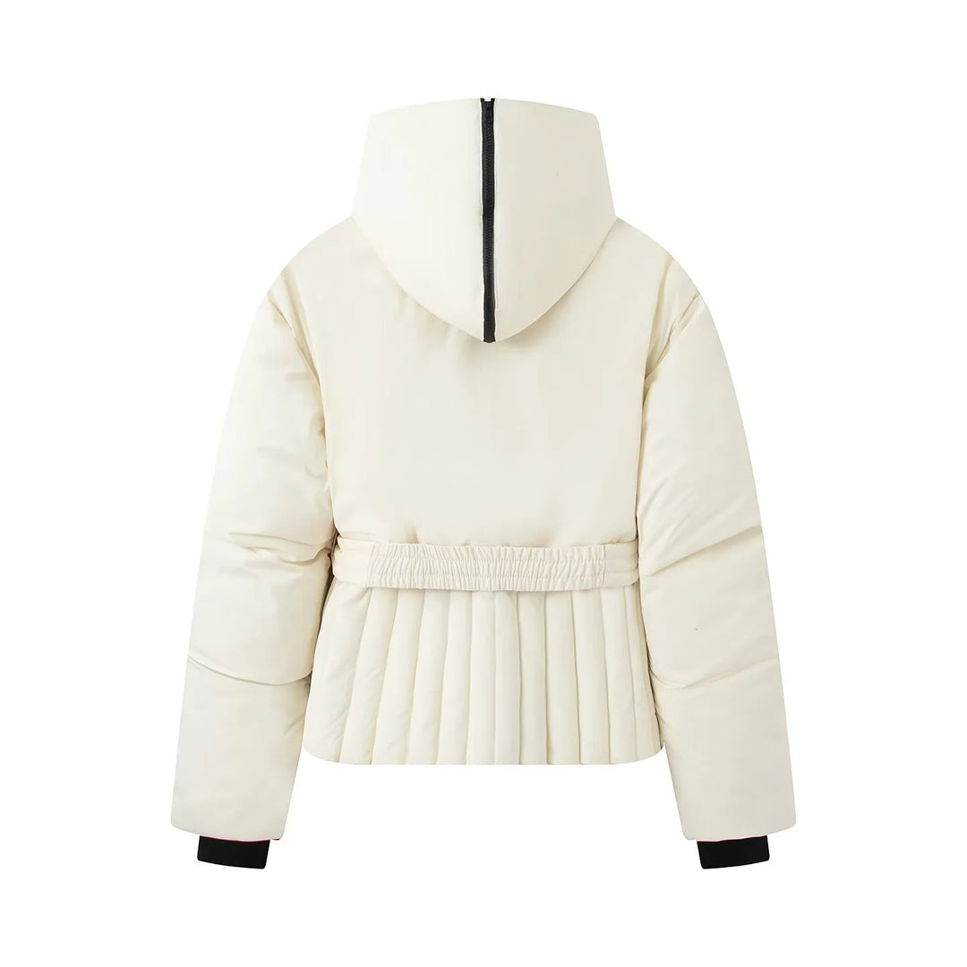 Women's nan quilted waist quilted jacket with high collar, waist belt and pleated hem Mune Fashion