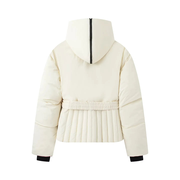 Women's nan quilted waist quilted jacket with high collar, waist belt and pleated hem Mune Fashion
