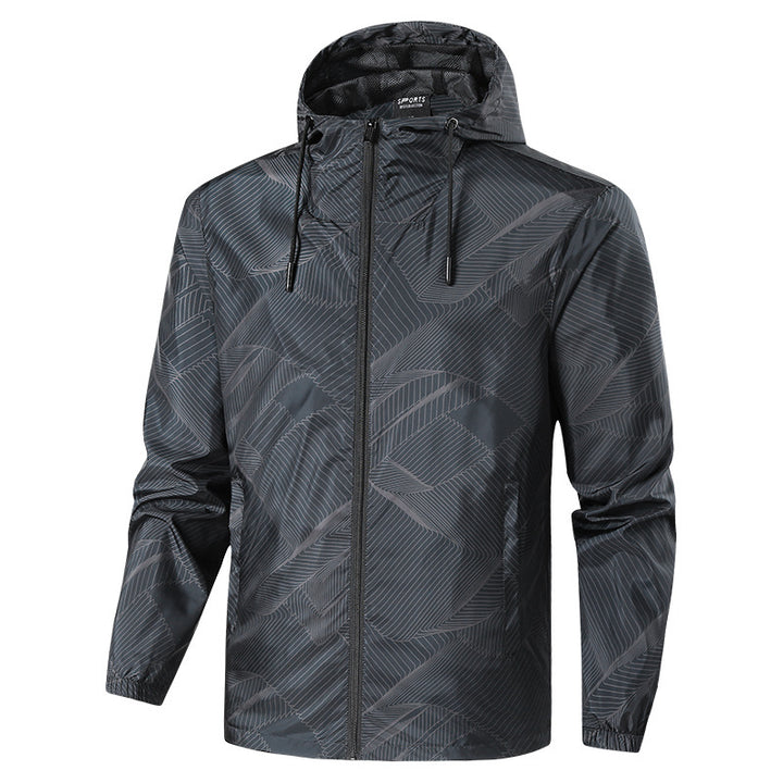 Men's Lightweight Hooded Windbreaker Jacket with Graphic Allover Print and Packing Function Mune Fashion