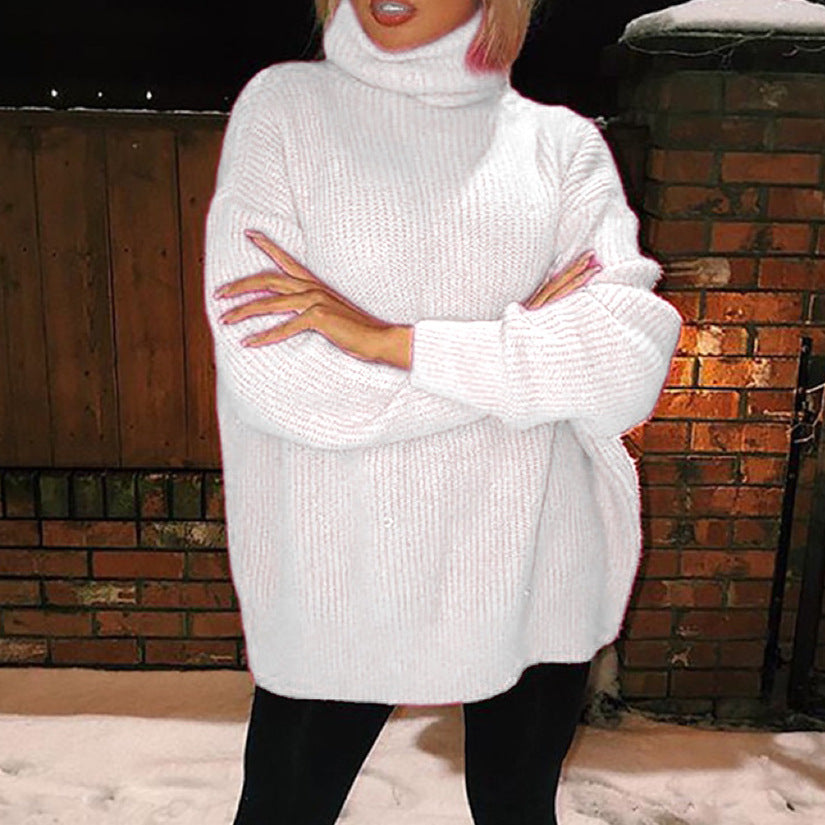 Women's Oversized Turtleneck Sweater made of coarse ribbed knit with extended hem Mune Fashion