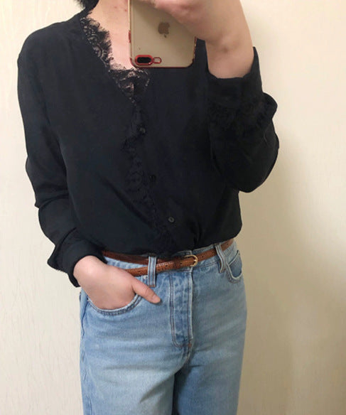 Women Elegant Blouse with Lace Decoration Mune Fashion