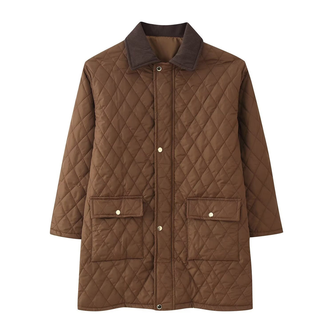 Women’s quilted coat with cord collar, checkered quilting and patch pockets Mune Fashion
