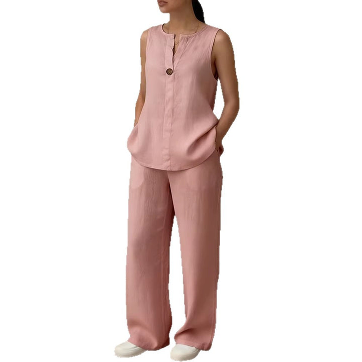 Women Linen Set with Elegant Button Detail Mune Fashion