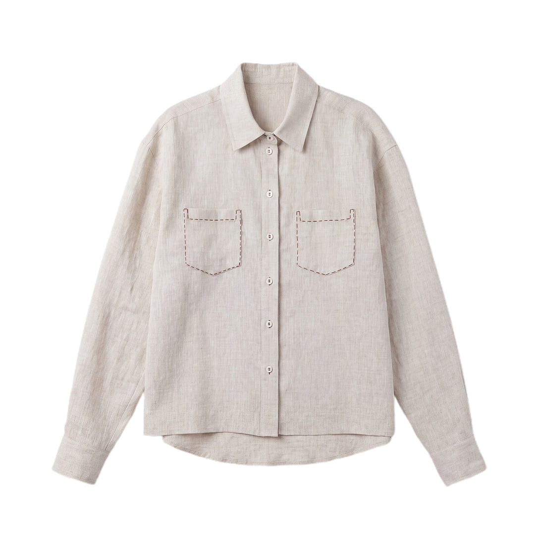 Damen Elegante Leinenbluse mit kontrastierenden Nähten Mune Fashion