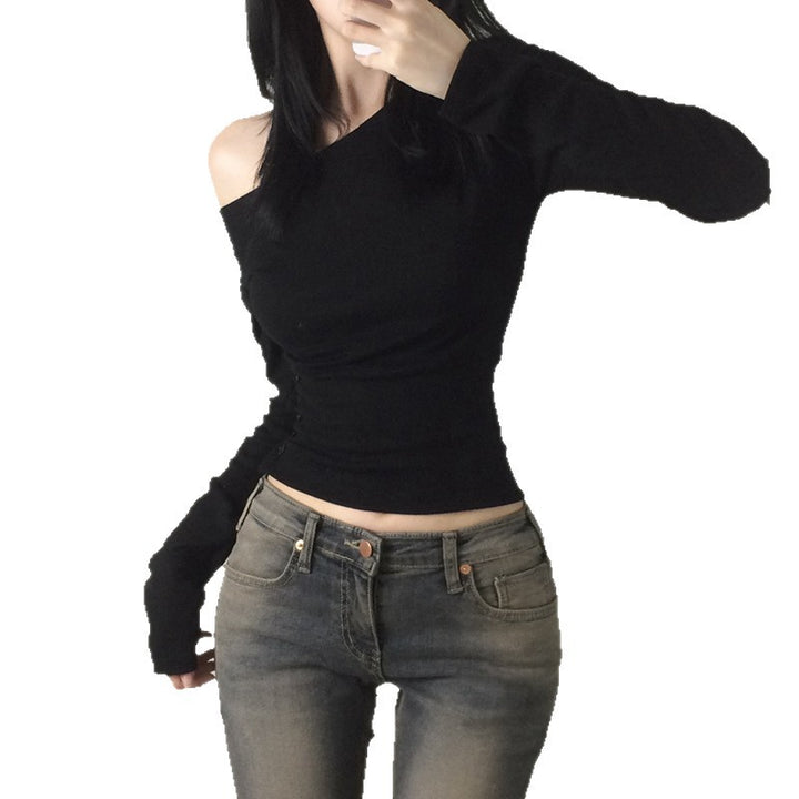 Women's off-the-shoulder long sleeve shirt with tailored silhouette and side button placket Mune Fashion