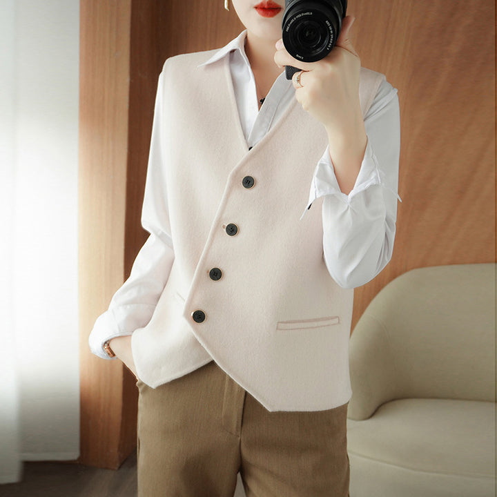 Ladies Tailored Wool Blend Vest with Asymmetrical Button Placket Mune Fashion