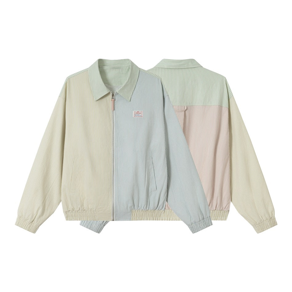 Unisex Striped Pastel Corduroy Jacket in Boxy Cut with Shirt Collar and Elastic Cuff Mune Fashion