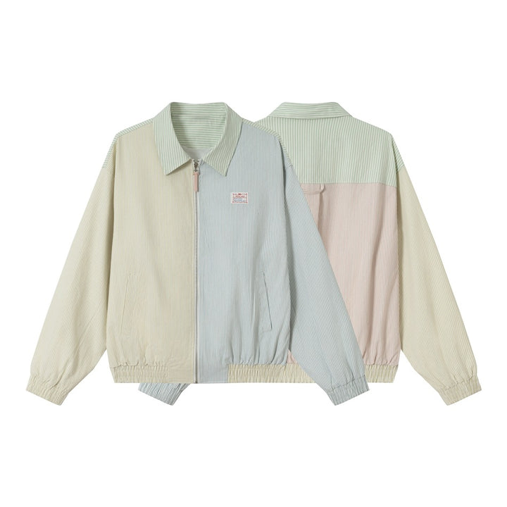 Unisex Striped Pastel Corduroy Jacket in Boxy Cut with Shirt Collar and Elastic Cuff Mune Fashion