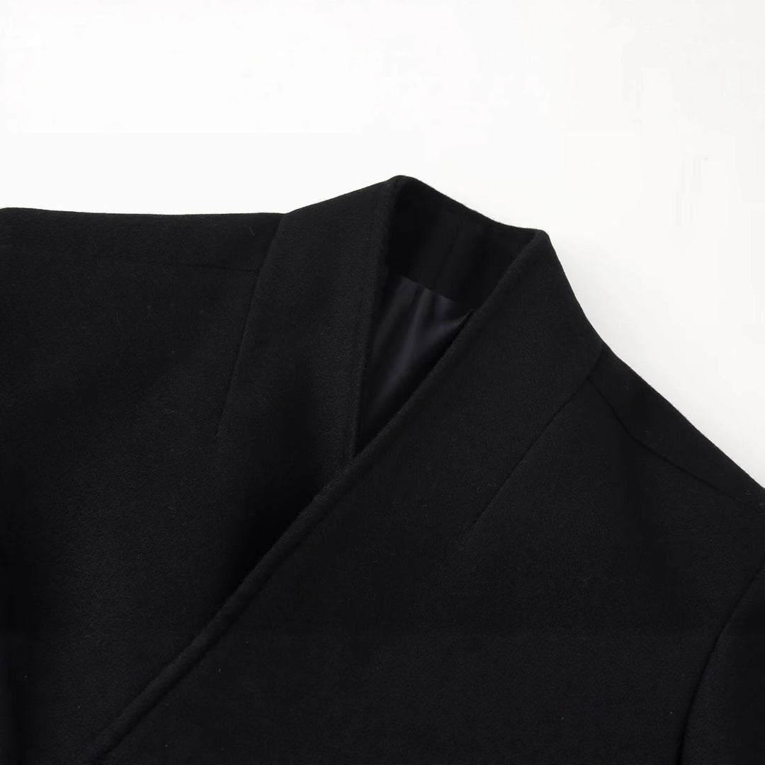 Women's Longer Minimalist Coat with Concealed Button Placket and Patch Pockets Mune Fashion